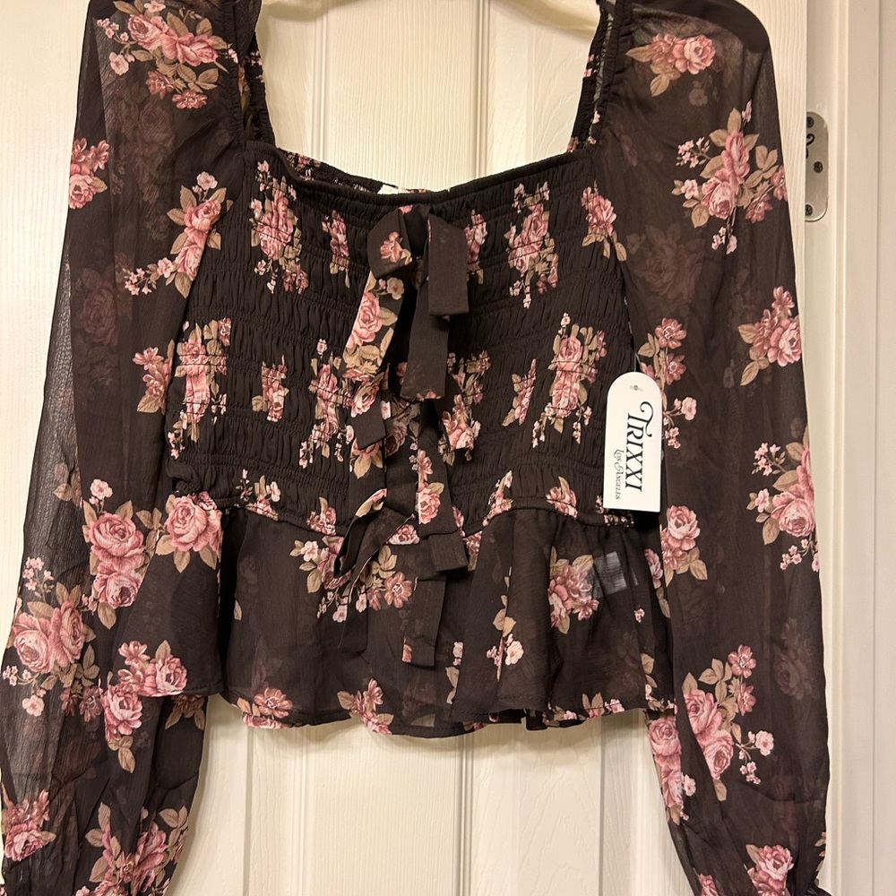 Floral Brown and Pink Women's Top